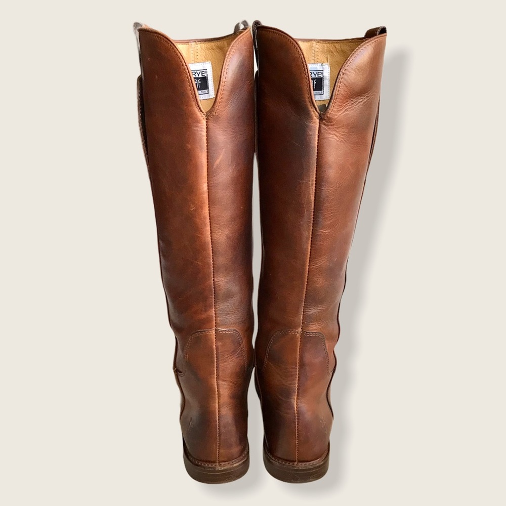 Frye Paige Cognac Knee-High Pull-On Leather Boots - Picture 11 of 16